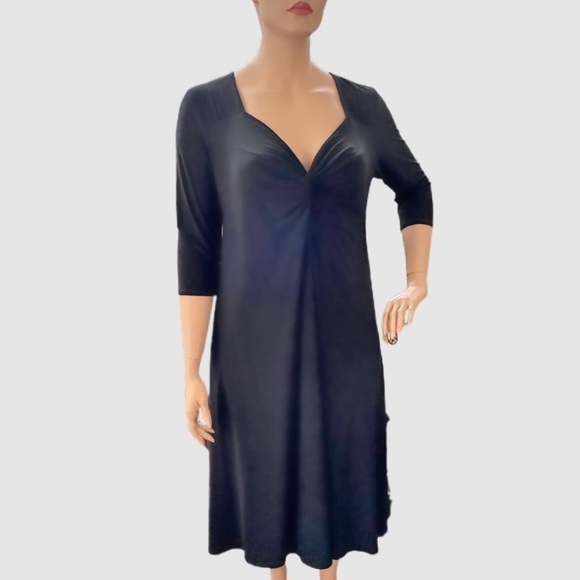 IGIGI Midi Dress Plus Size 14/16 Black Fit & Flare 3/4 Sleeves Sweetheart Neck - Picture 1 of 15